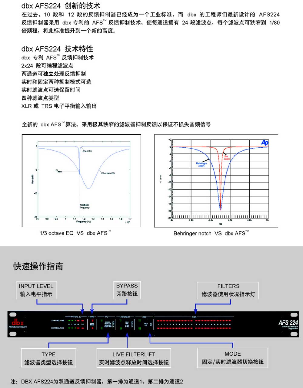 DBX AFS224 反馈抑制处理器 效果处理器 消除声音反馈处理